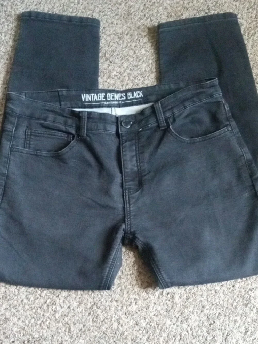 Men's Black Vintage Genes Slim Straight Jeans